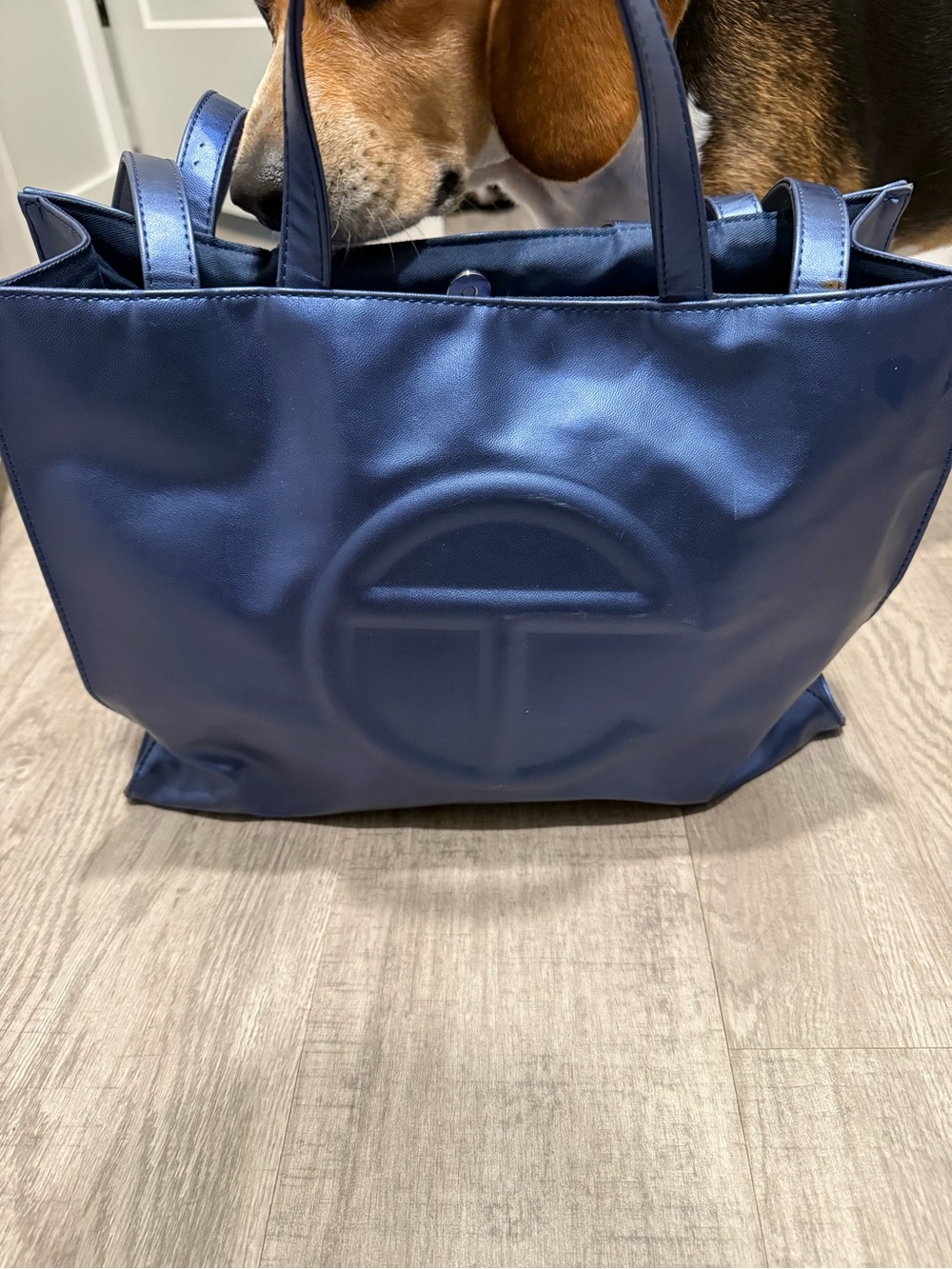 Telfar Navy Logo Small Shopping Bag Tote